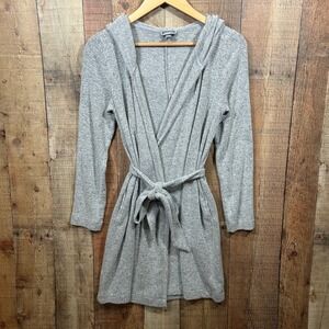 Aerie XS/S Gray Soft Knit Hooded Loungewear Wrap Robe Cardigan Duster Cozystyle